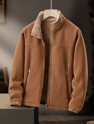 Junia Cozy-Collar Zip Jacket in Brown
