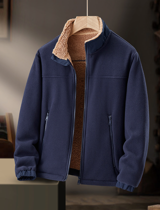 Junia Cozy-Collar Zip Jacket in Dark Blue