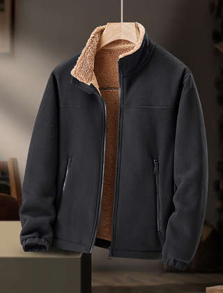 Junia Cozy-Collar Zip Jacket in Black