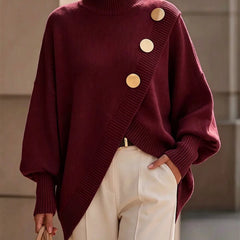 Ilse button detail knit sweater in Burgundy