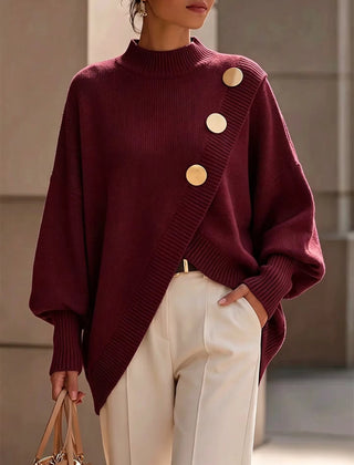 Ilse button detail knit sweater in Burgundy