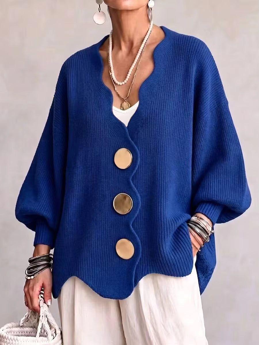 Dagny loose button knit cardigan in Blue
