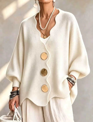 Dagny loose button knit cardigan in Off-White