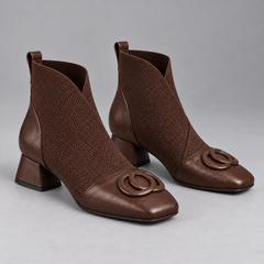 Cerys Square-Toe Ankle Boots in Brown