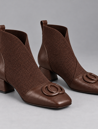 Cerys Square-Toe Ankle Boots in Brown