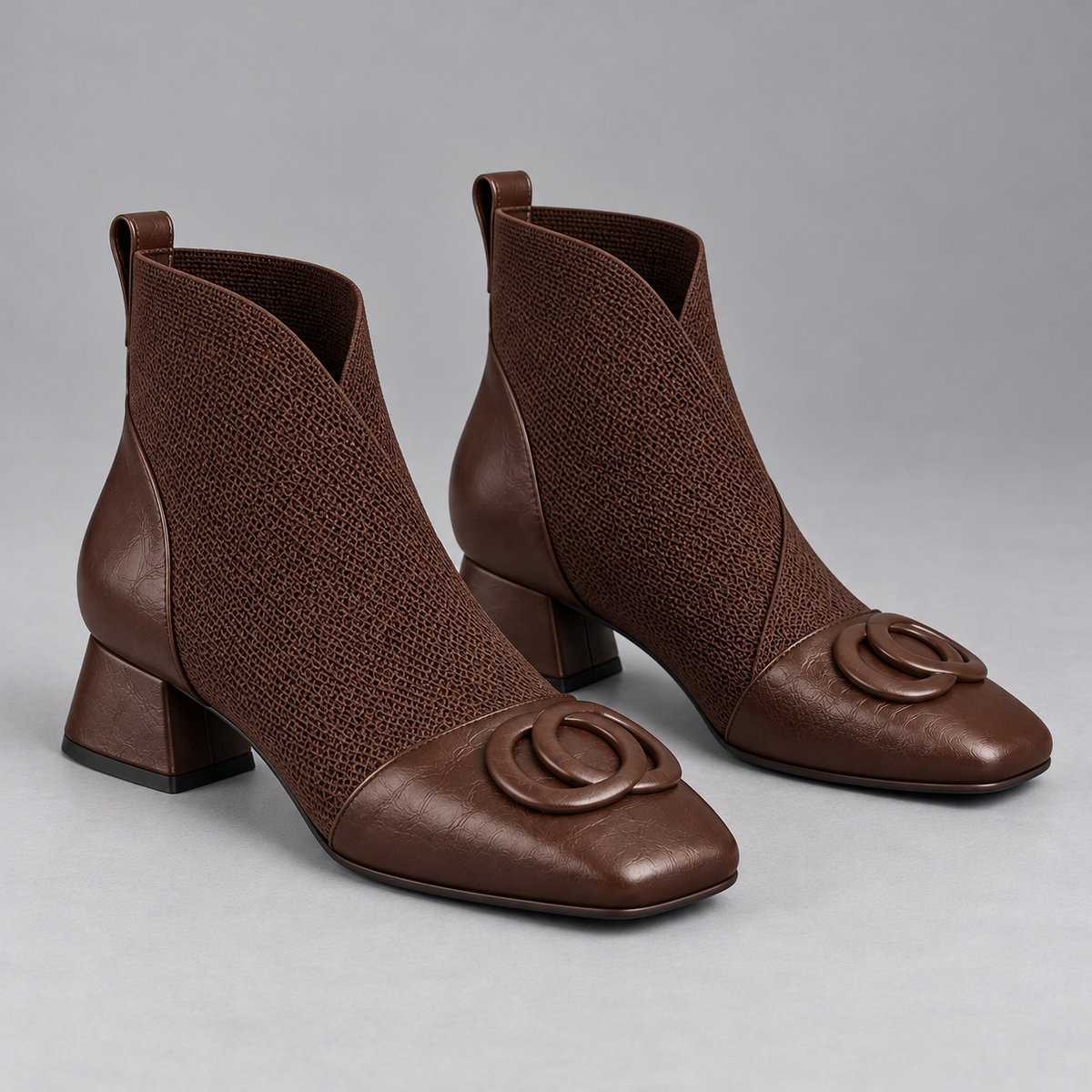 Cerys Square-Toe Ankle Boots in Brown