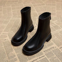 Kerensa Back-Zip Block Heel Ankle Boots in Black