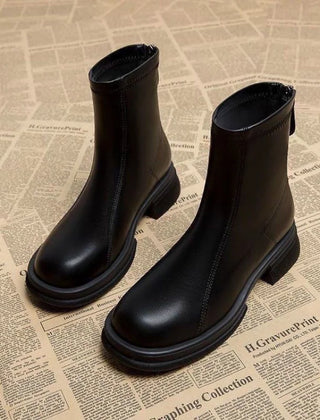 Kerensa Back-Zip Block Heel Ankle Boots in Black