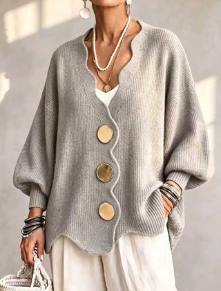 Dagny loose button knit cardigan in Light Gray