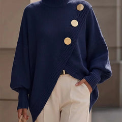 Ilse button detail knit sweater in Navy Blue