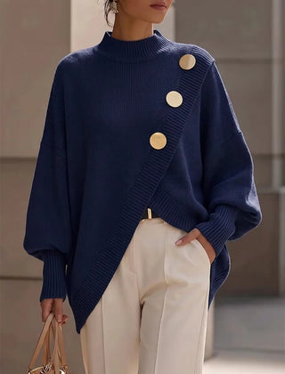 Ilse button detail knit sweater in Navy Blue