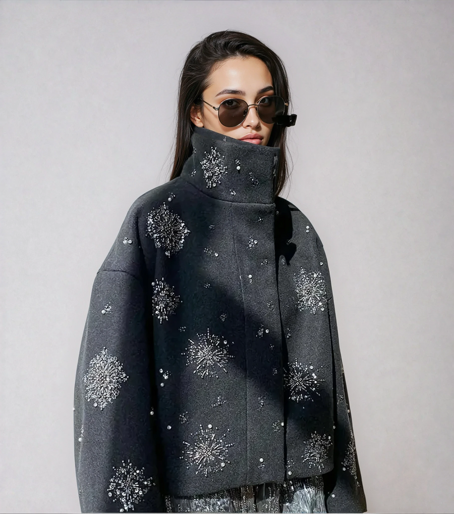 Annie | Beaded Snowflake Pea Coat