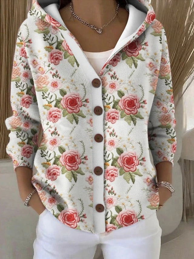 Delphine Elegant Button Hooded Sweater