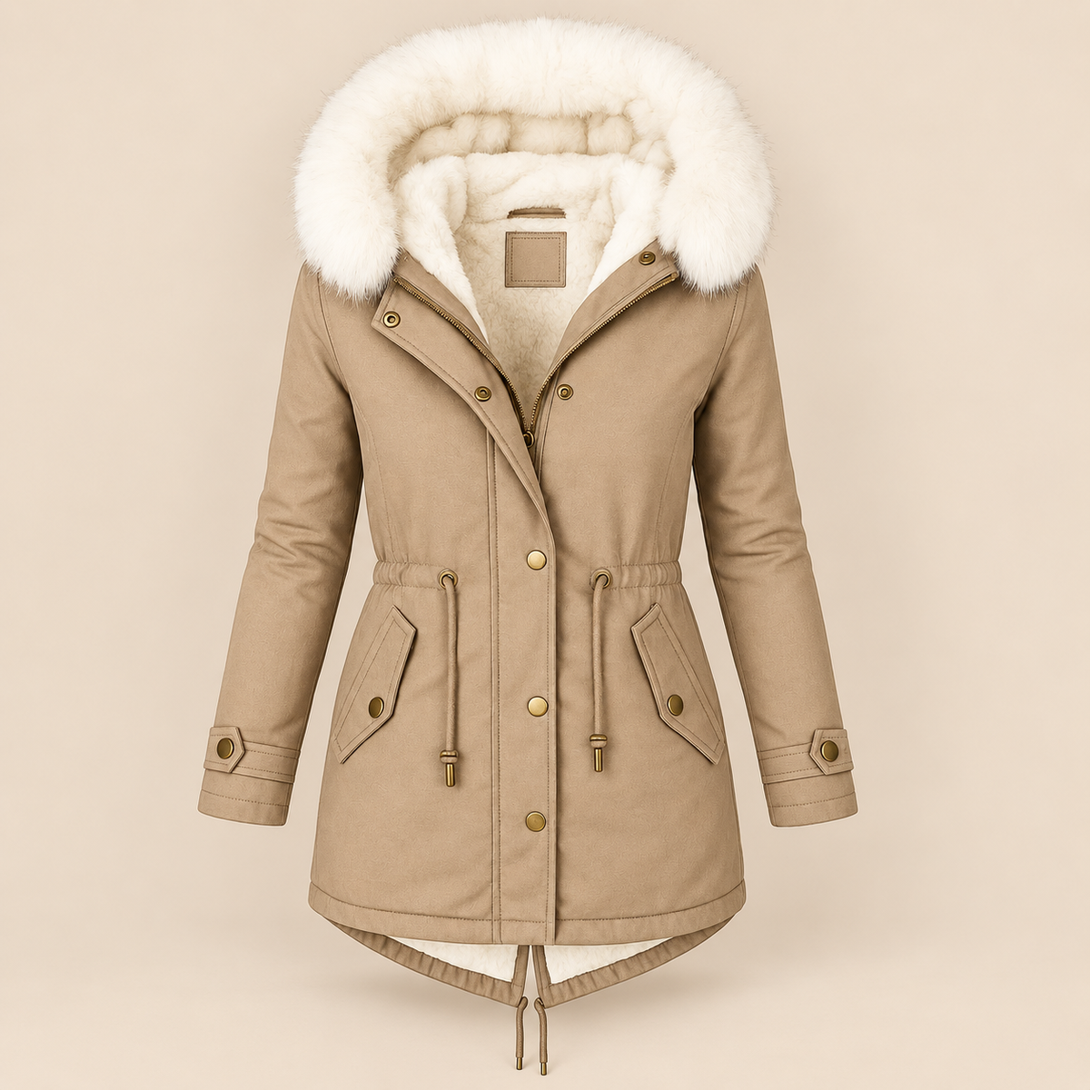 Eleanor hooded winter coat in Beige