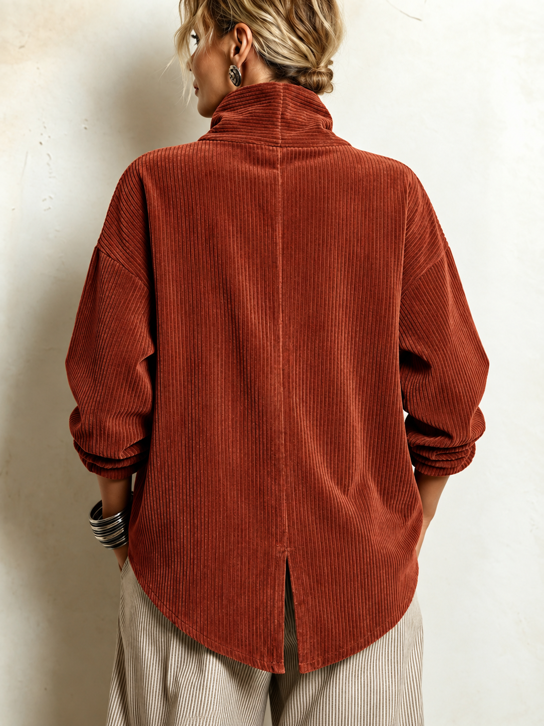 Gwyneth corduroy top in Terracotta, back