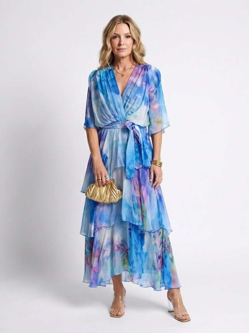 Magda | Sheer Layered Tie-Waist Maxi Dress
