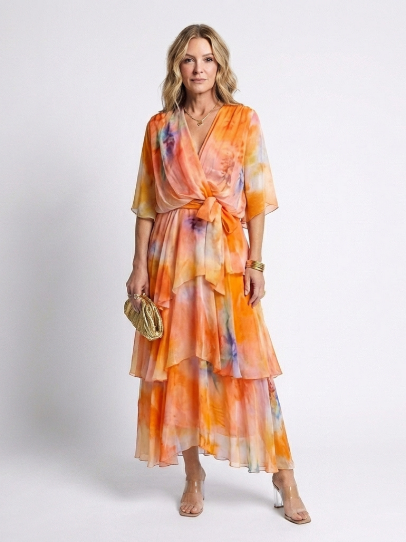 Magda | Sheer Layered Tie-Waist Maxi Dress