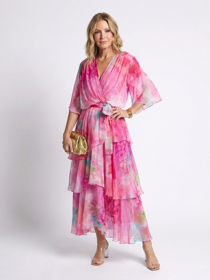 Magda | Sheer Layered Tie-Waist Maxi Dress