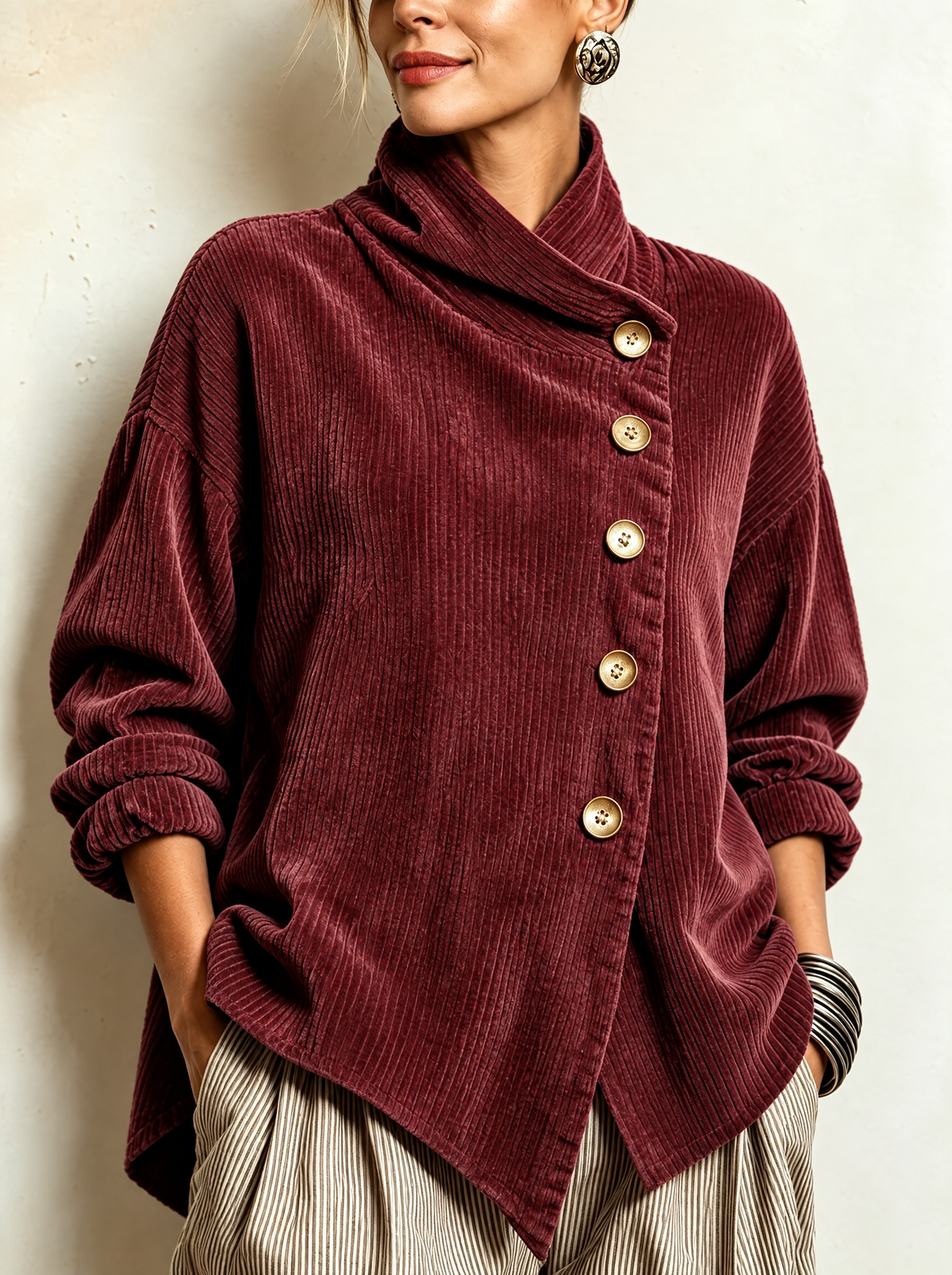 Gwyneth corduroy top in Burgundy