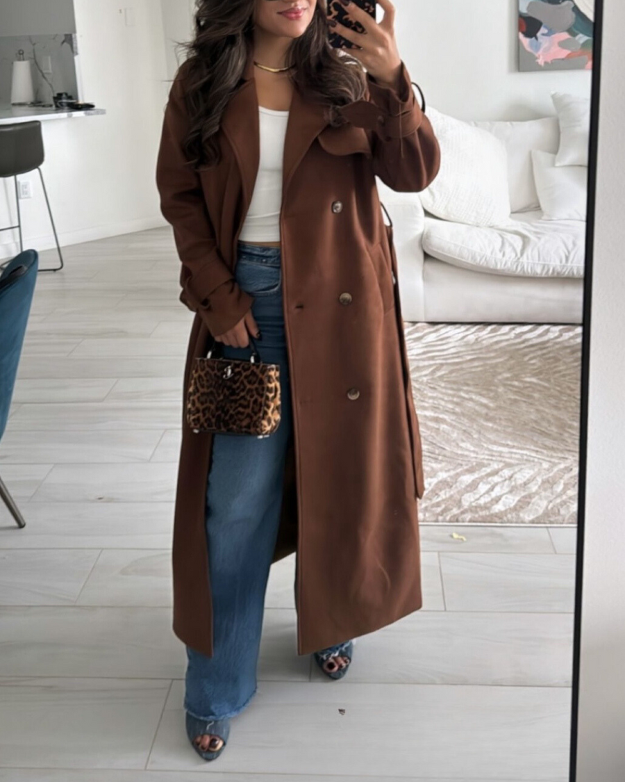 Clare | Suede-Look Double-Breasted Trench Coat