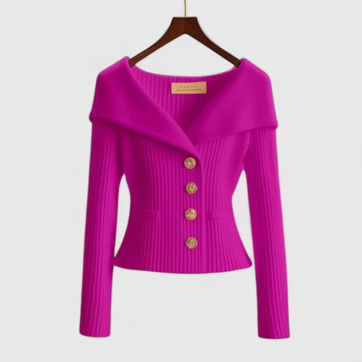 Lavise | Wide-Collar Fitted Button Cardigan