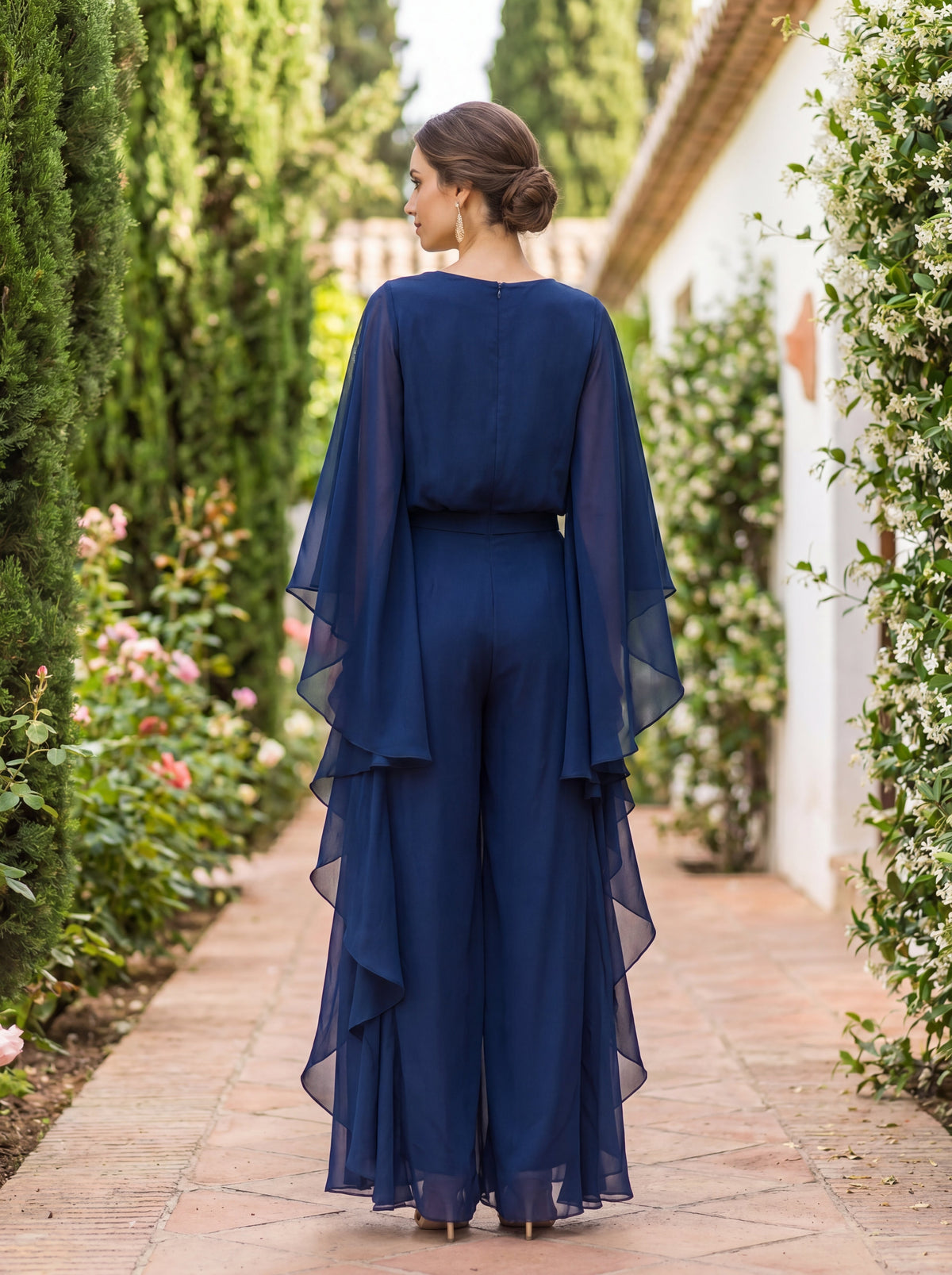 Neva Cape-Sleeve Chiffon Two-Piece Set