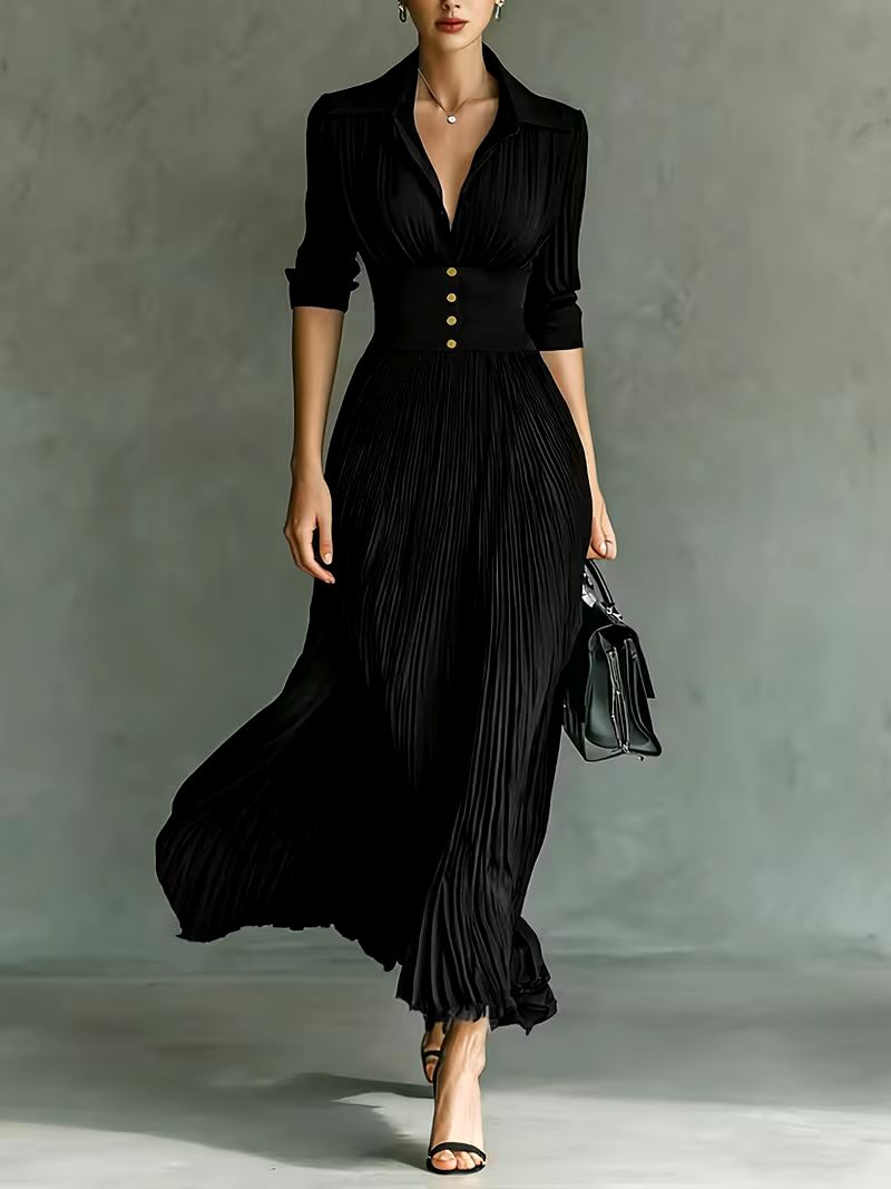 Drusilla | Pleated Lapel Maxi Dress