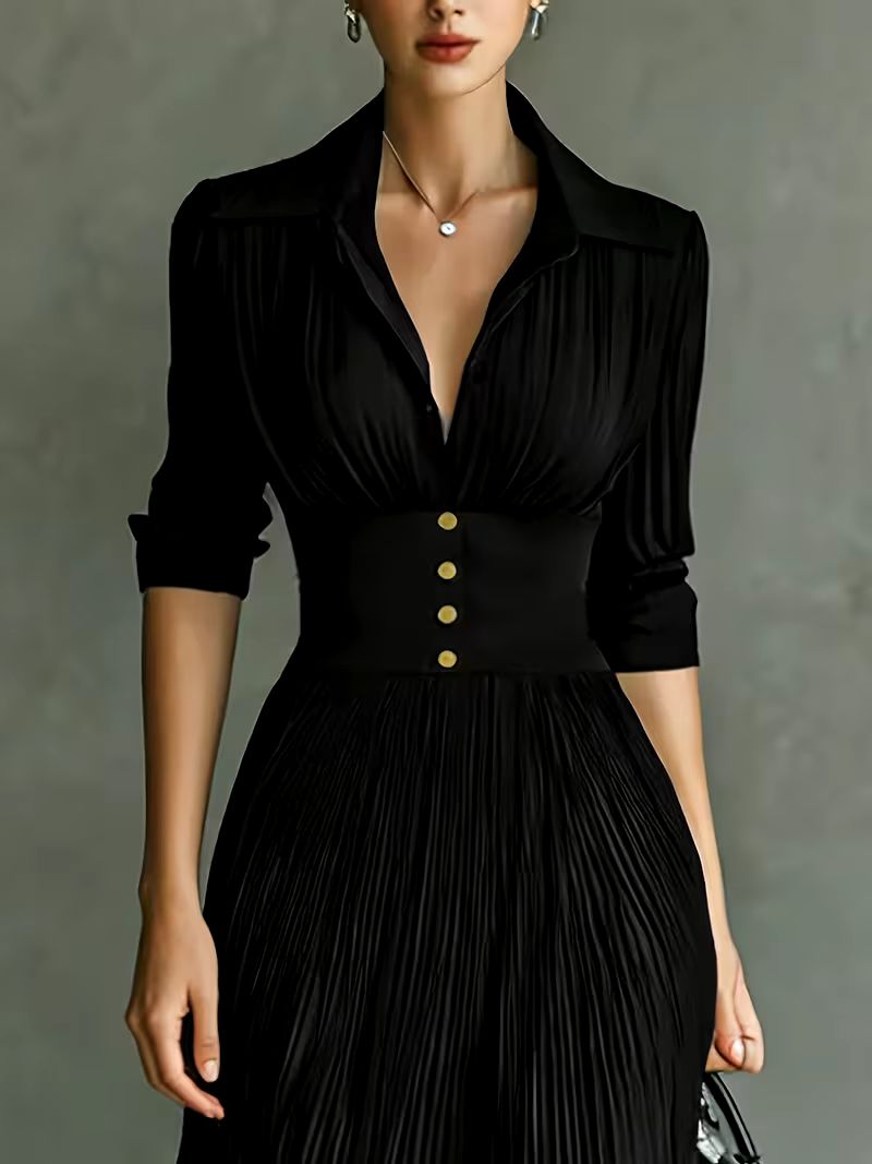 Drusilla | Pleated Lapel Maxi Dress