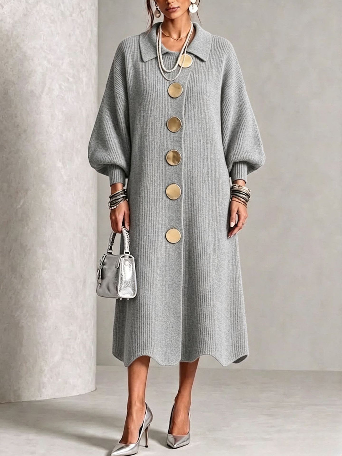 Vada relaxed button-down maxi dress in Gray