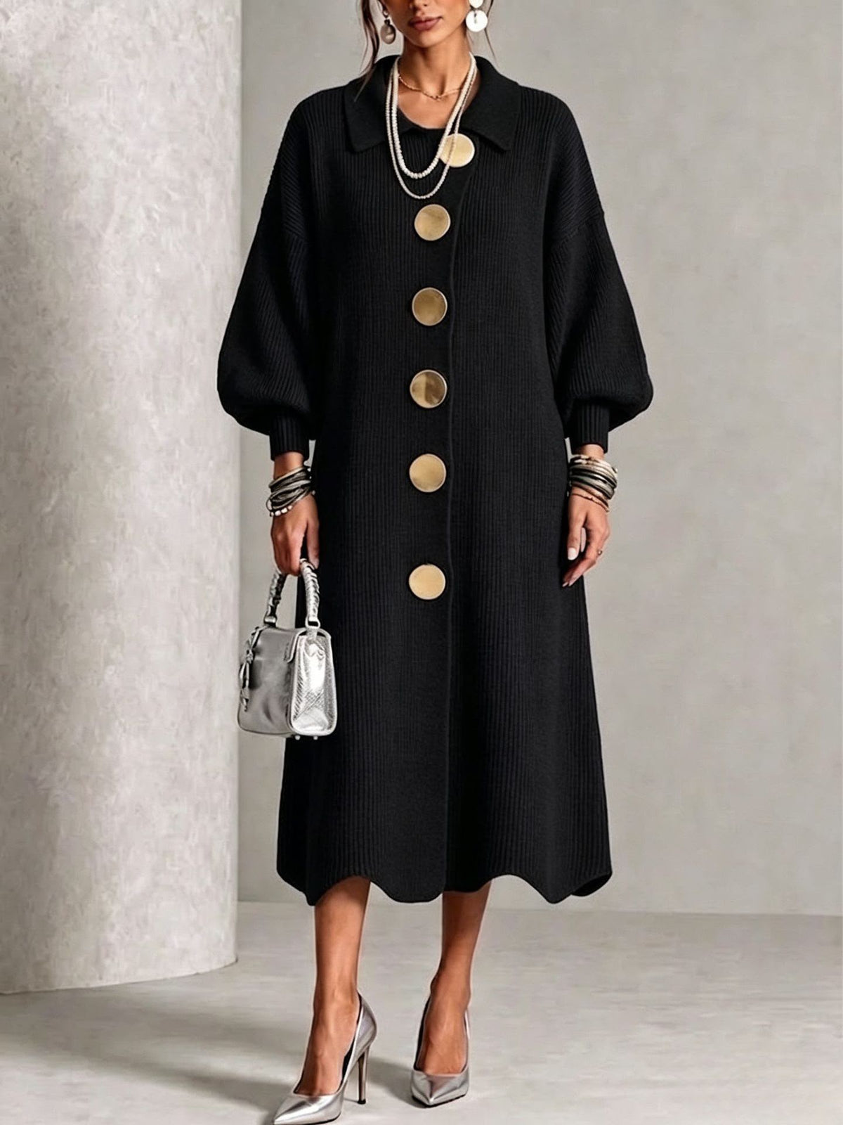 Vada relaxed button-down maxi dress in Black