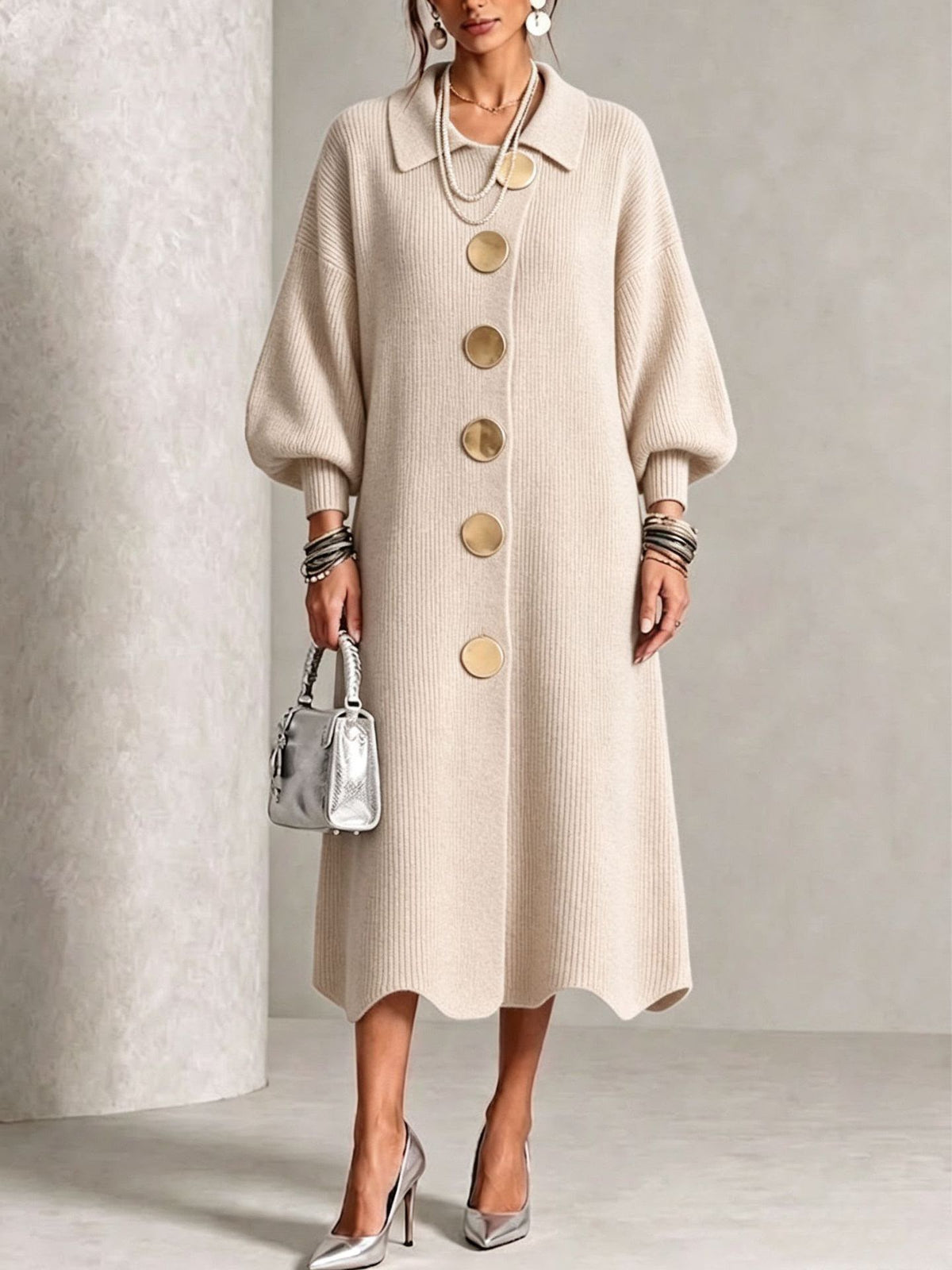 Vada relaxed button-down maxi dress in Cream