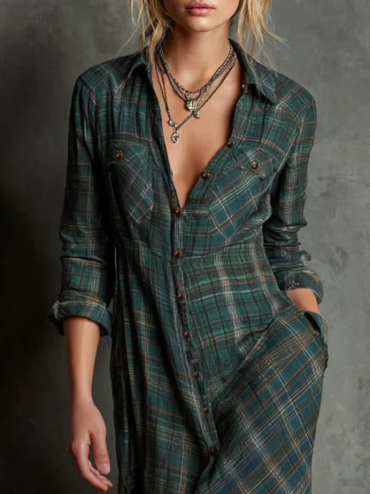 Dorita | Checked Lapel Flowing Maxi Dress