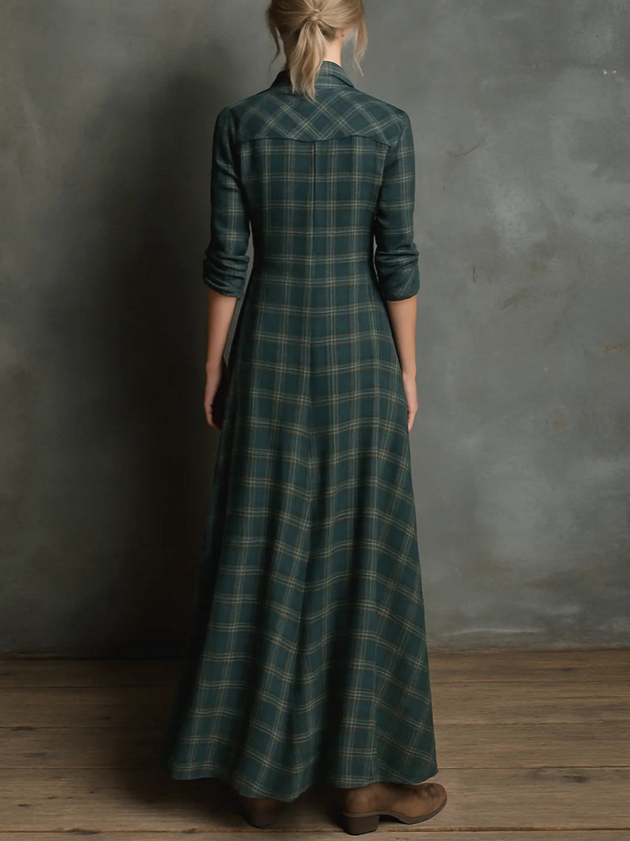 Dorita | Checked Lapel Flowing Maxi Dress