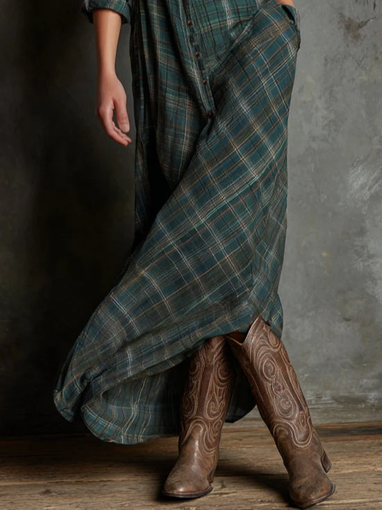 Dorita | Checked Lapel Flowing Maxi Dress