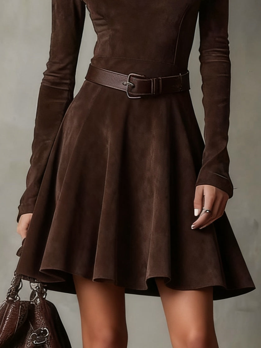 Demetria | Suede-Look Turtleneck Mini Dress