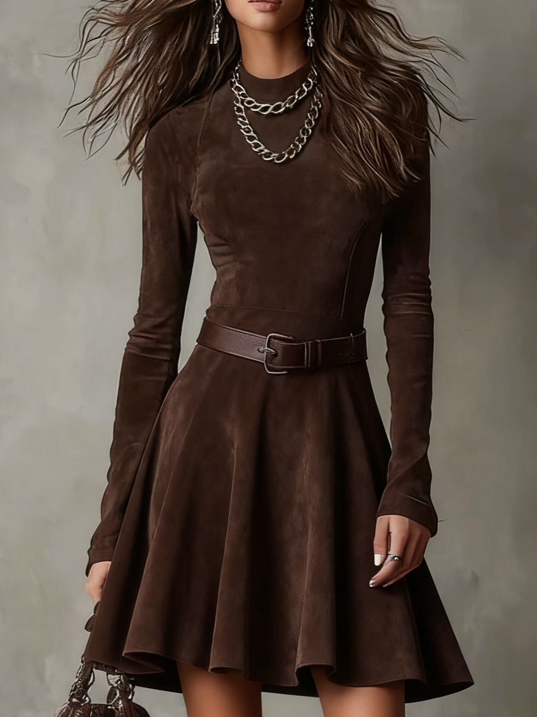 Demetria | Suede-Look Turtleneck Mini Dress