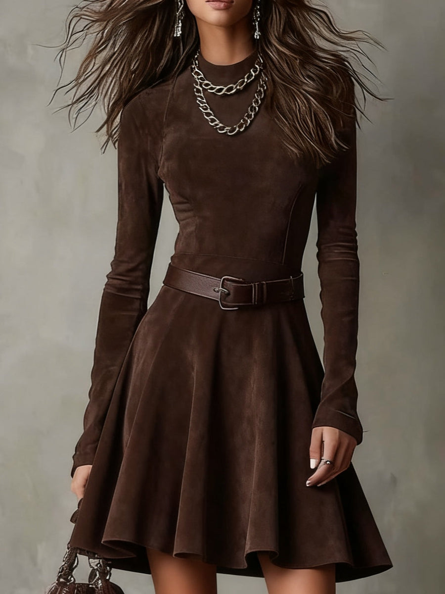 Demetria | Suede-Look Turtleneck Mini Dress
