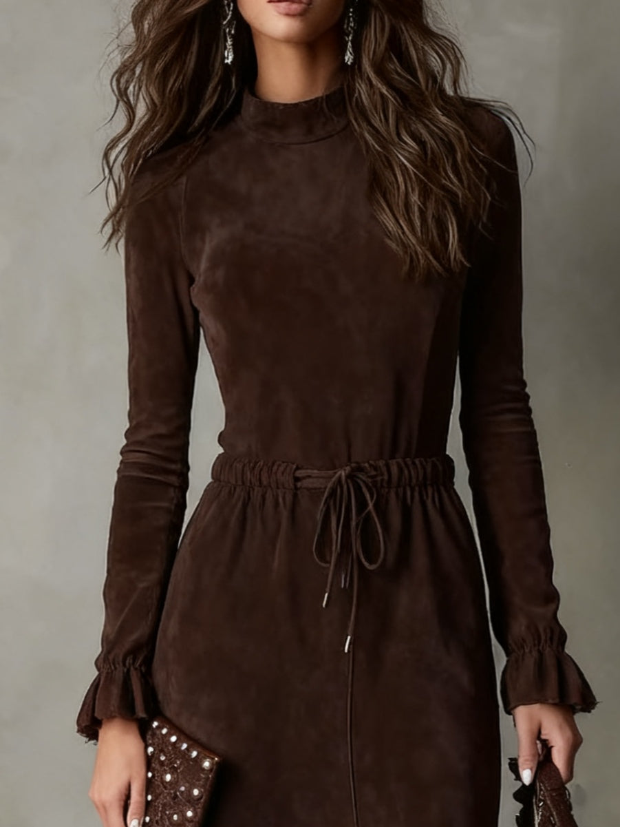 Dorcas | Suede-Look Tie-Waist Midi Dress