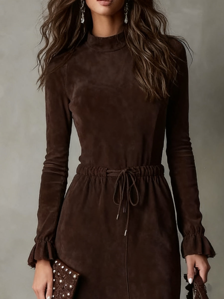 Dorcas | Suede-Look Tie-Waist Midi Dress
