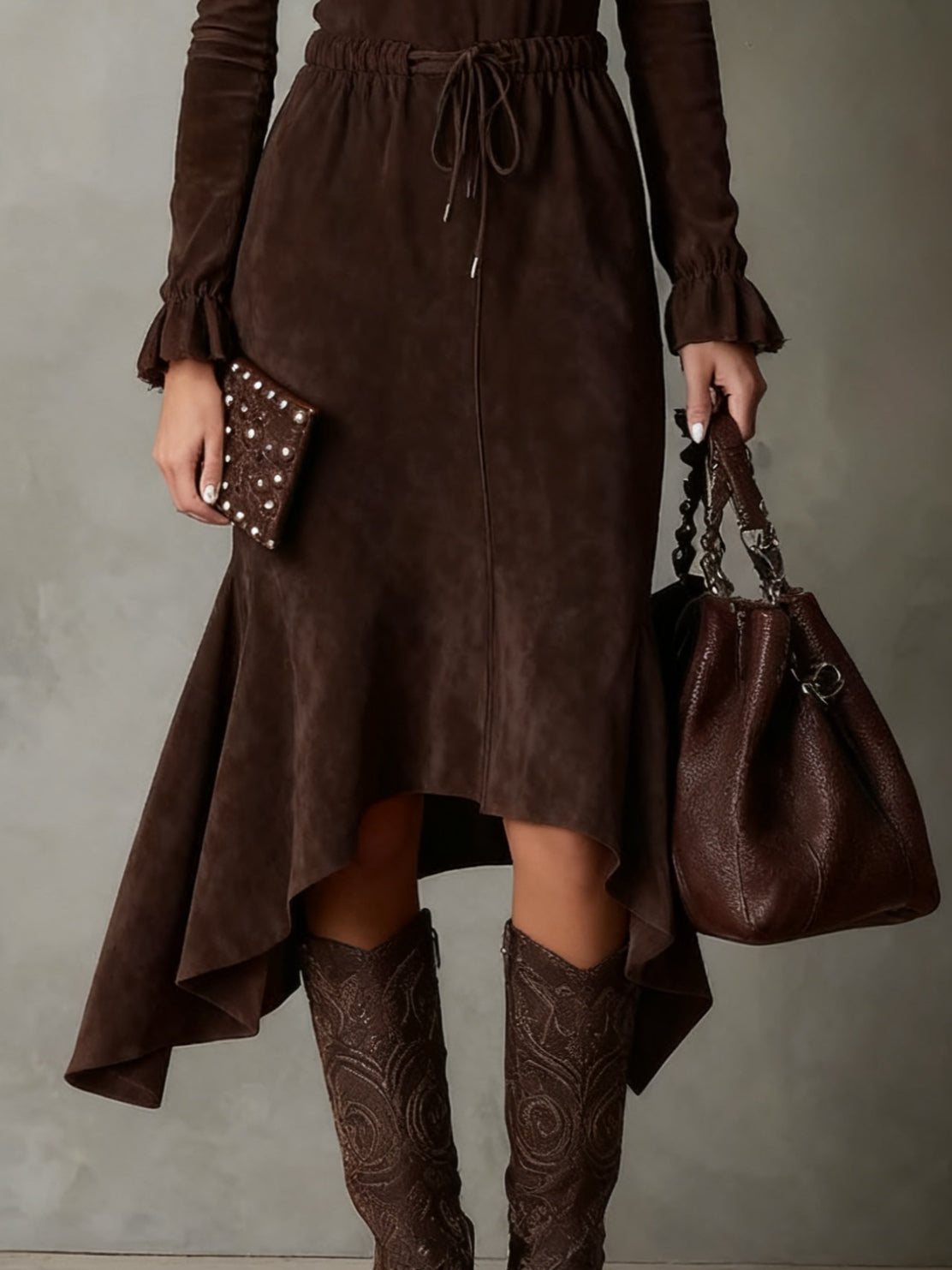 Dorcas | Suede-Look Tie-Waist Midi Dress