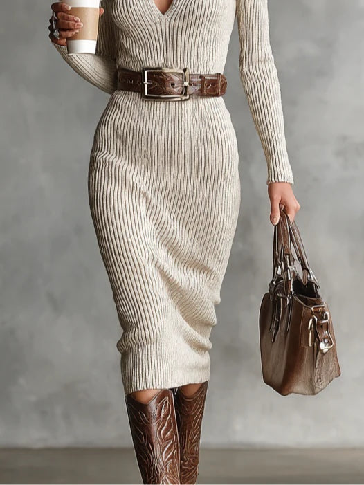 Brigid | Ribbed Knit Belted Dress