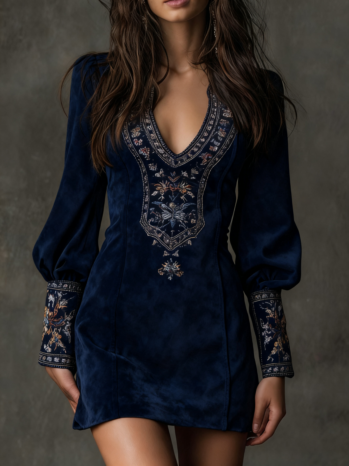 Esmeralda | Suede-Effect V-Neck Dress