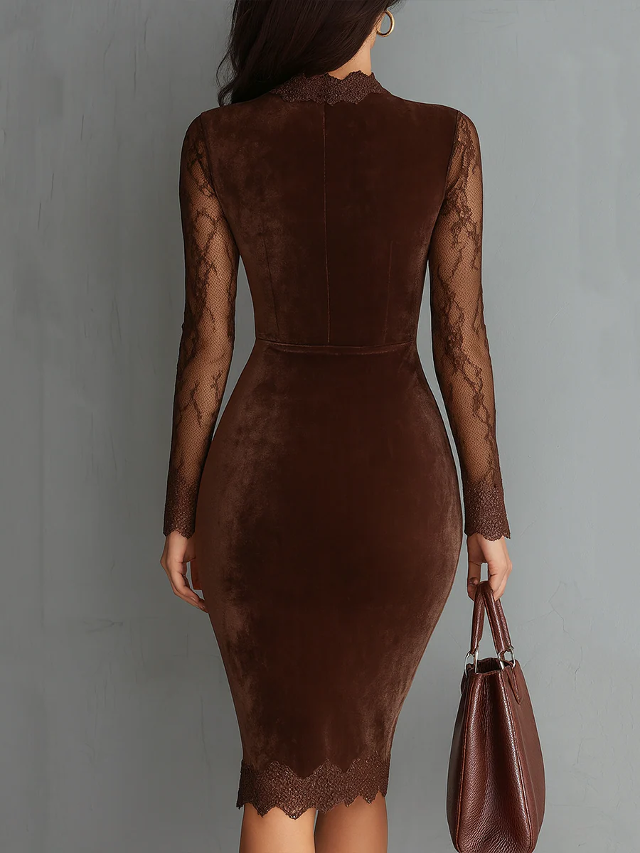 Dessa | Velour Lace-Sleeve Keyhole Mini Dress