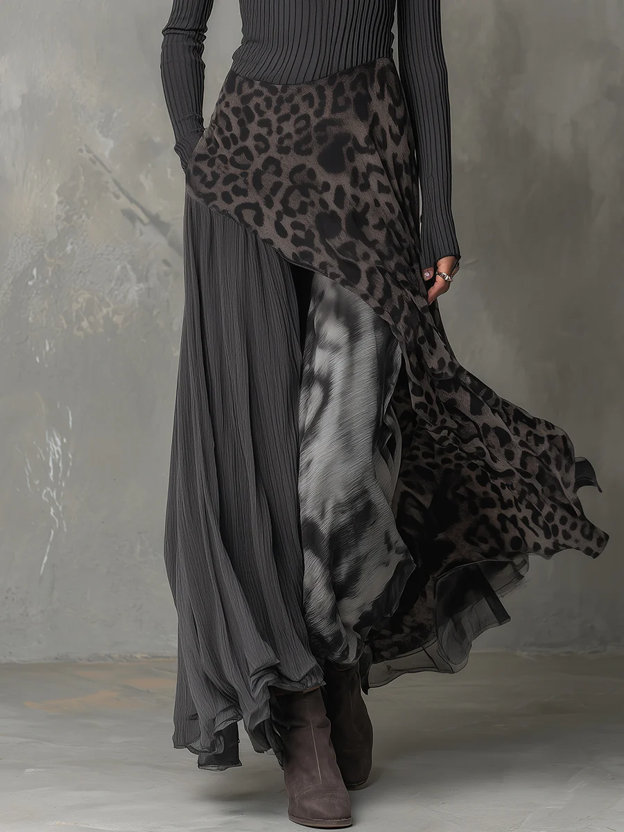 Erika | Pinstripe and Leopard Asymmetrical Maxi Dress