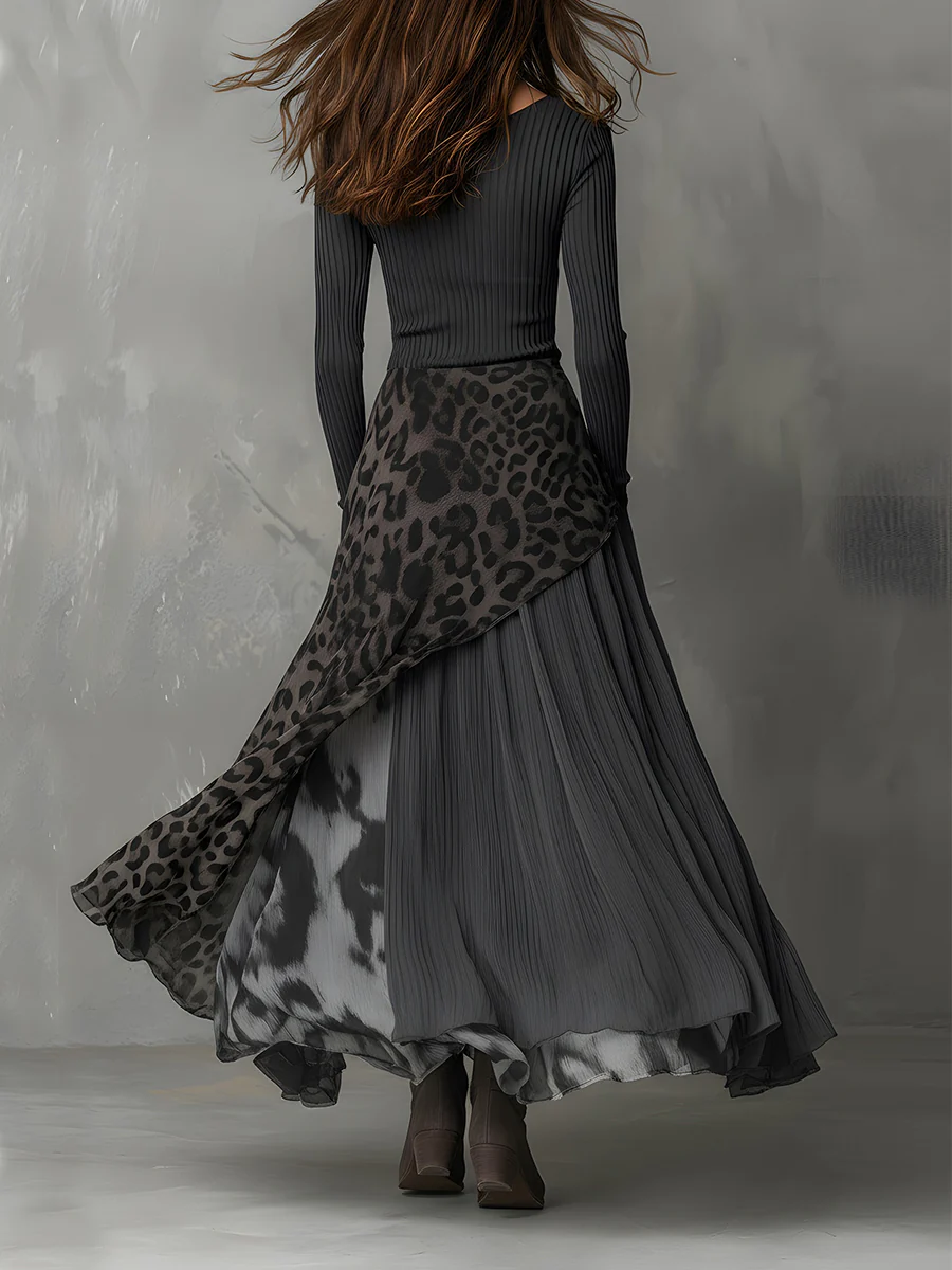 Erika | Pinstripe and Leopard Asymmetrical Maxi Dress