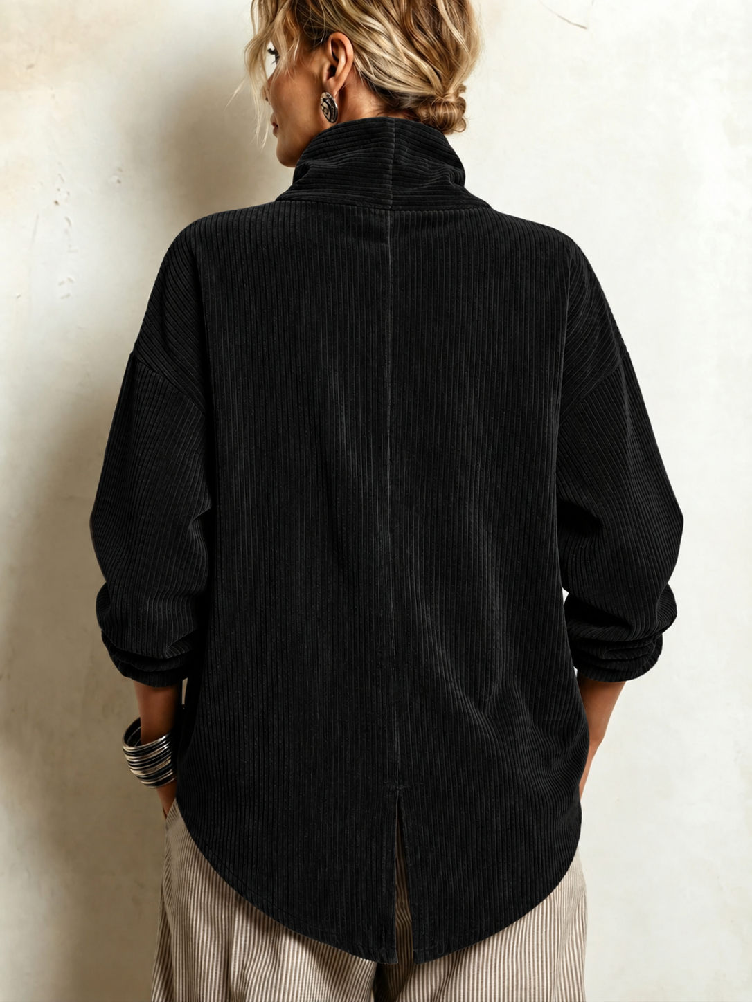 Gwyneth corduroy top in Black, back