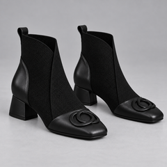 Cerys Square-Toe Ankle Boots in Black