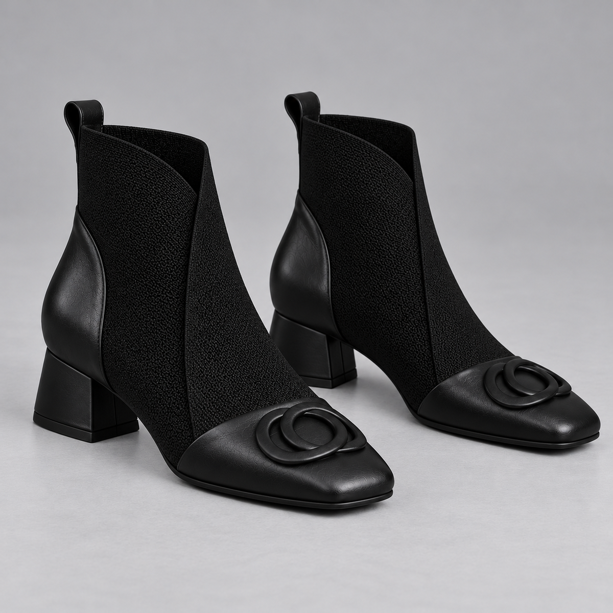 Cerys Square-Toe Ankle Boots in Black