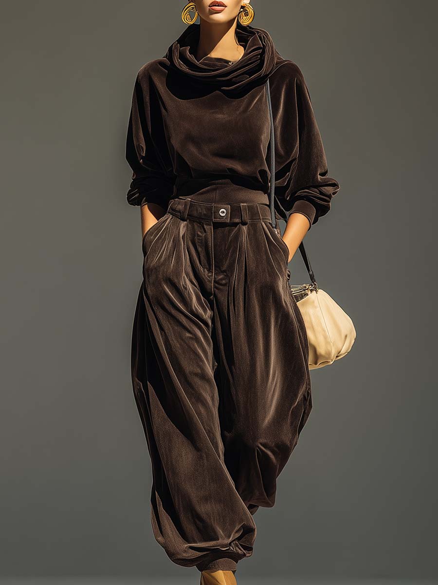Erin | Velvet Hooded Top and Loose Pants Set