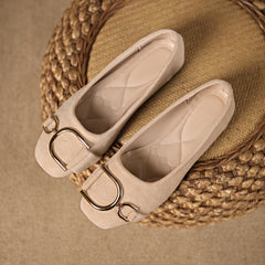 Keira Square-Toe Buckle Ballet Flats